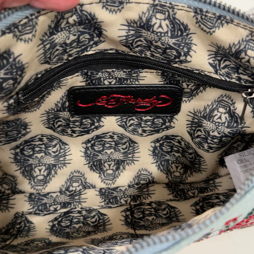 Ed Hardy Love Kills Slowly Denim Rhinestone Shoulder Bag Blue Y2K Tattoo Bag NWT